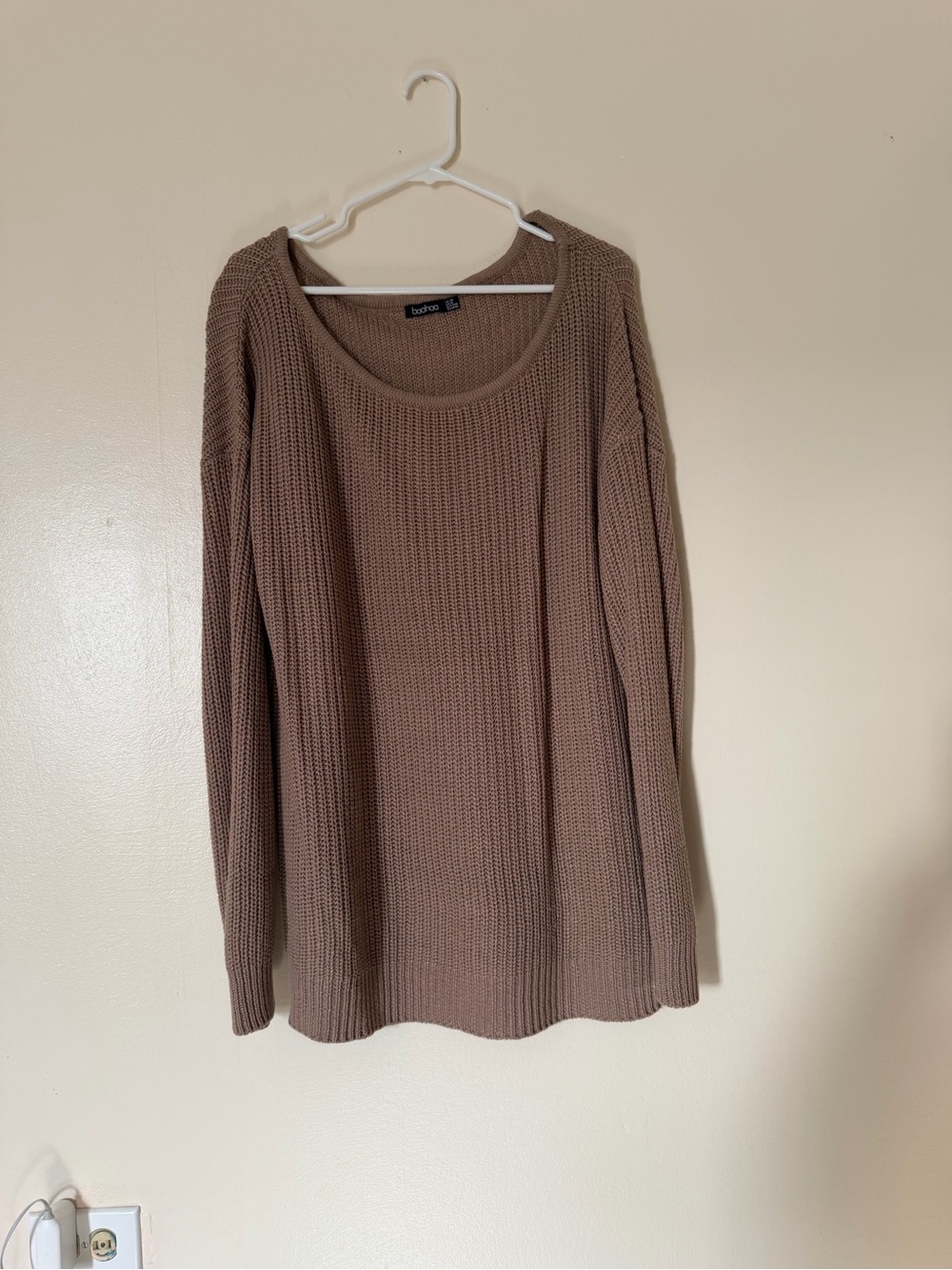 Boohoo Lightweight Knit Crewneck Sweater - Taupe